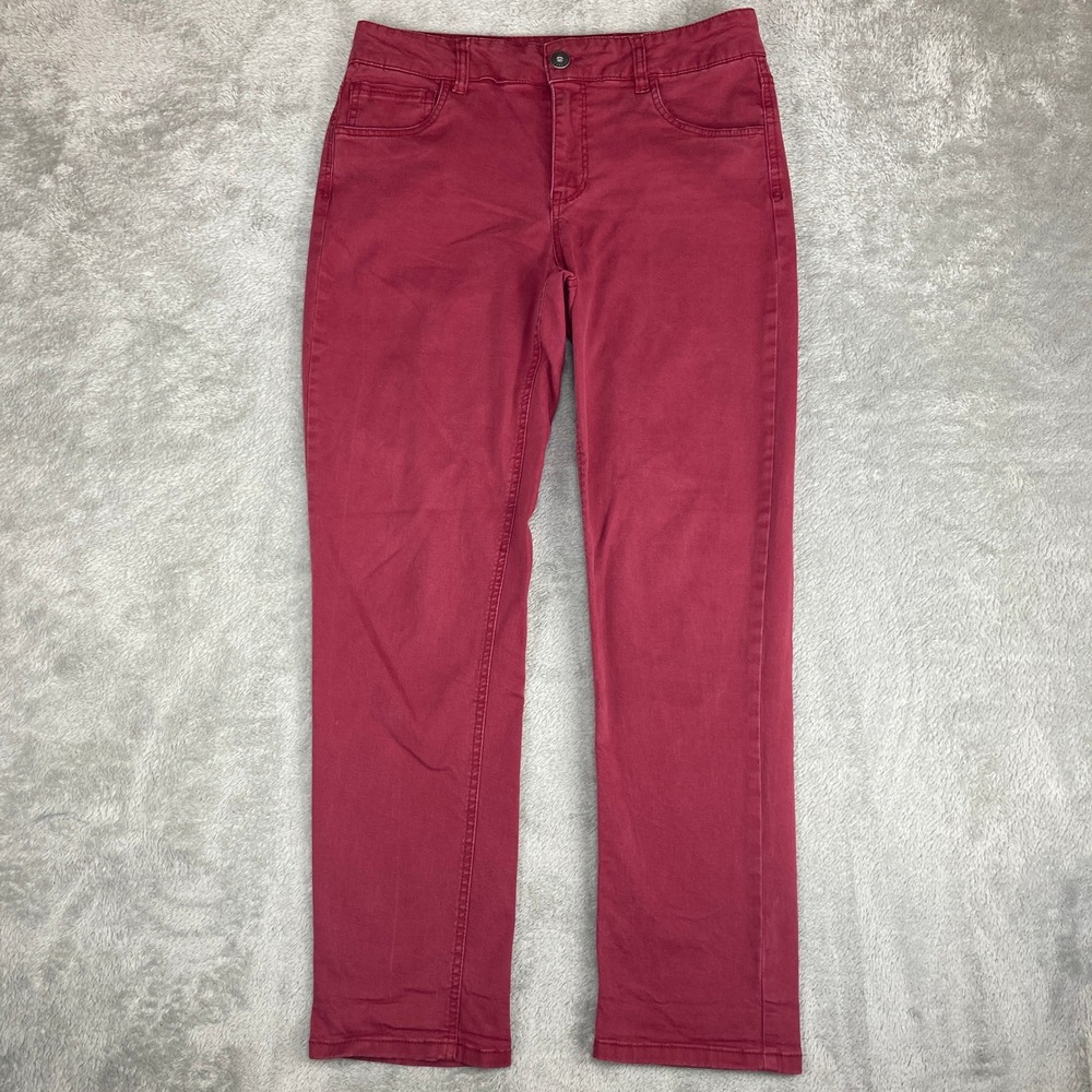 Maurices Women Burgundy Red Stretch‎ Twill Straight Leg Pants Size 7/8 REG